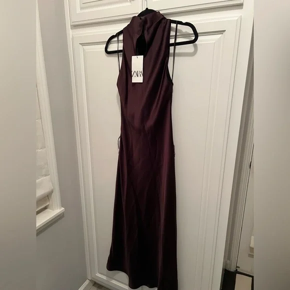 Zara Satin Sleeveless Top in Deep Brown - Picture 2 of 3